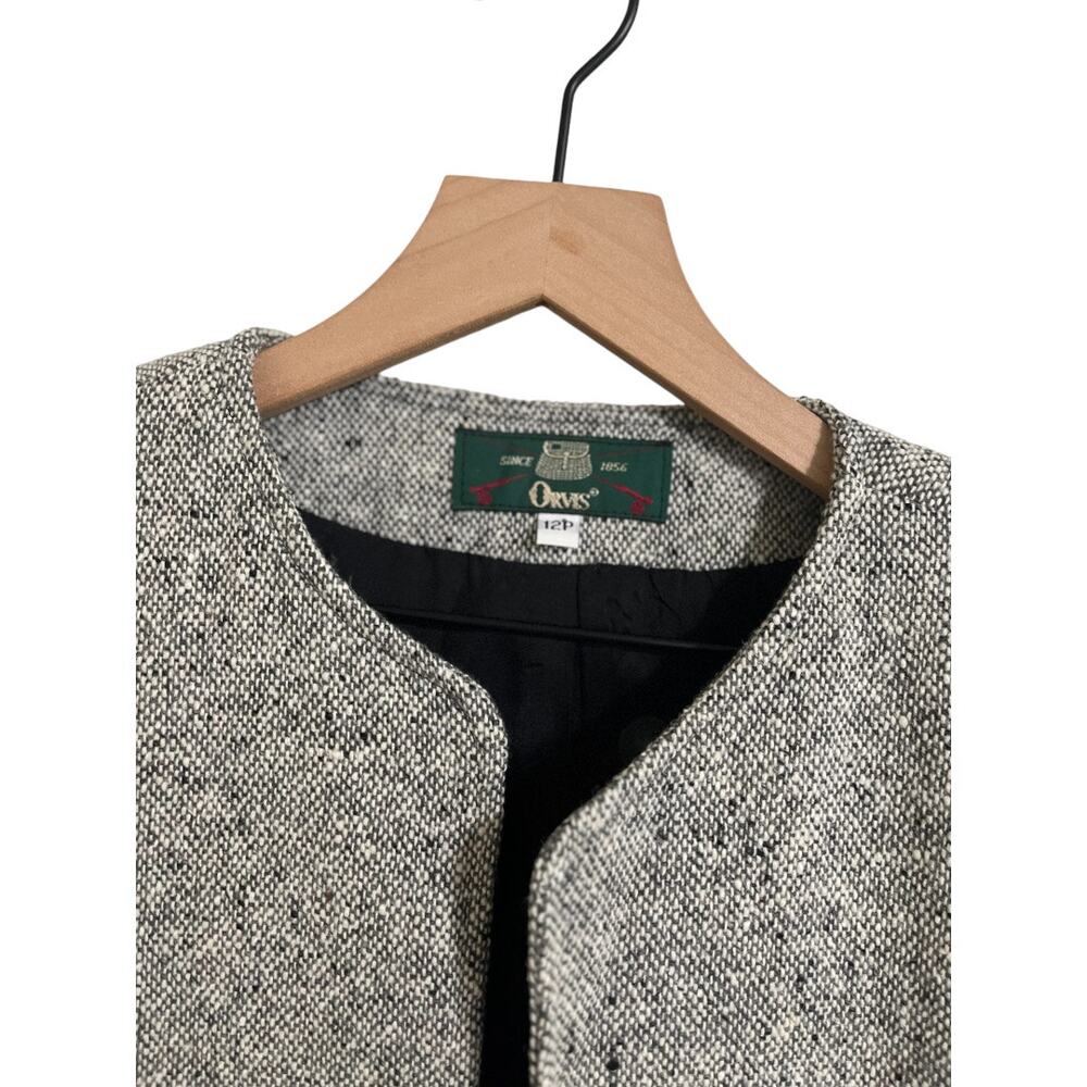 Orvis Womens Long Sleeve Open Front Wool Blend Blazer Gray Tweed Size 12 Petite - Picture 2 of 4